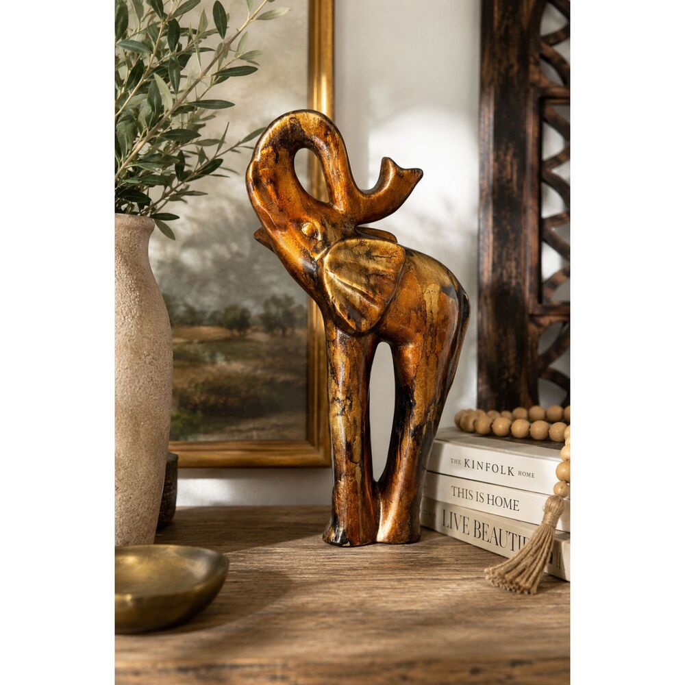 Vintage Elephant Figurine  | Boho Safari Decor | Lucky Raised Trunk Sculpture